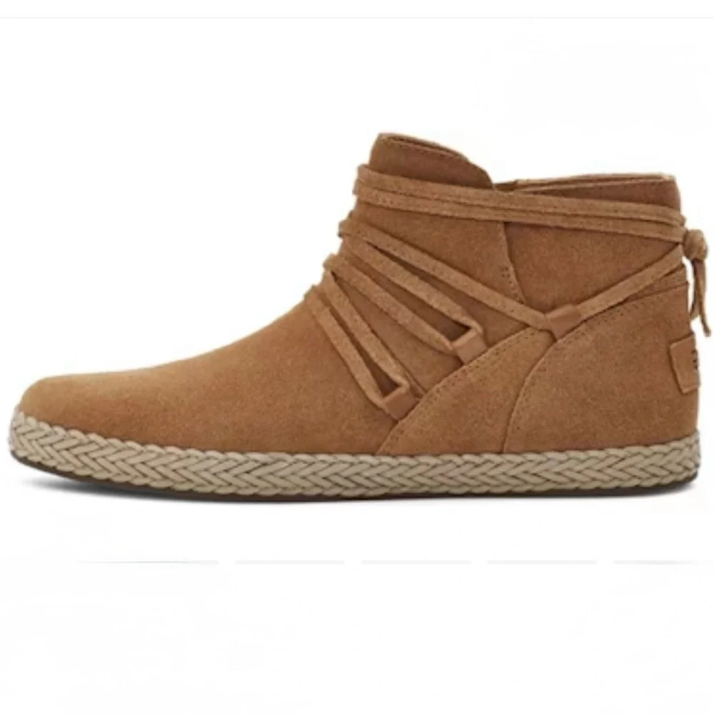 UGG Women's Rianne Chestnut Suede Braided Ankle Boots Short Booties Size 9.5